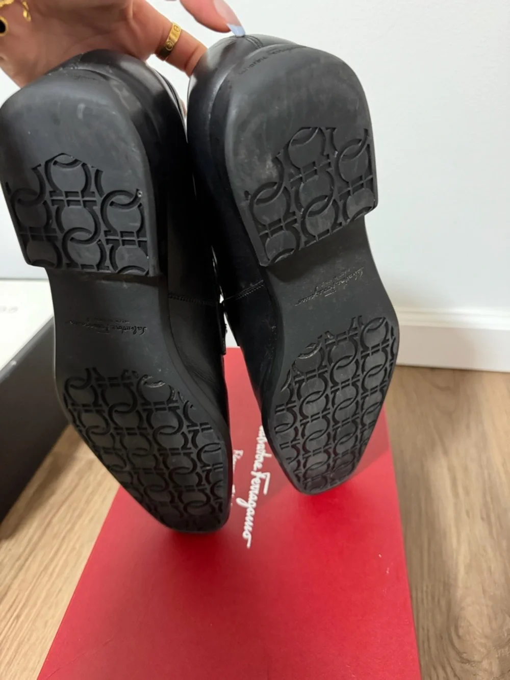 Salvatore Ferragamo Black Leather Slip-On Dress Loafers with Metal Bit